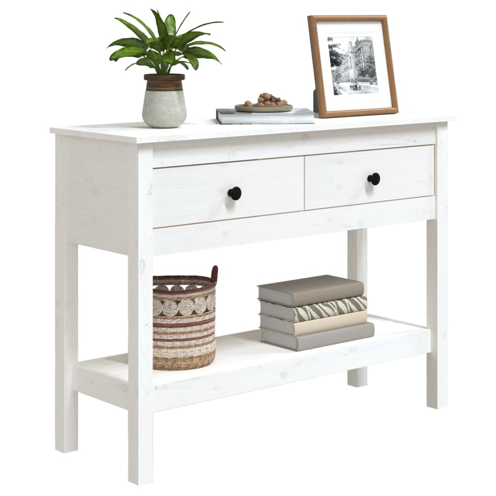 Tavolo Consolle Bianco 100x35x75 cm in Legno Massello di Pino