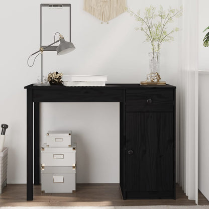 Scrivania Nera 100x50x75 cm in Legno Massello di Pino