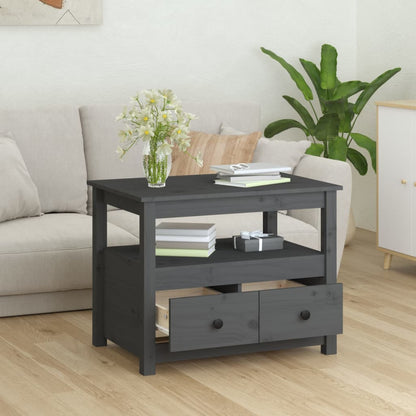 Tavolino da Salotto Grigio 71x49x55cm in Legno Massello di Pino