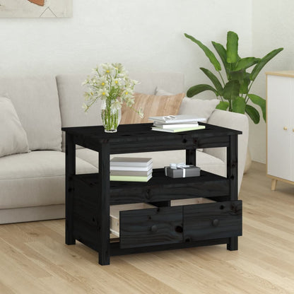 Tavolino da Salotto Nero 71x49x55cm in Legno Massello di Pino