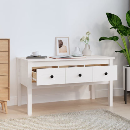 Tavolino da Salotto Bianco 102x49x55 cm Legno Massello di Pino