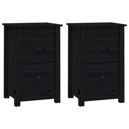 Comodini 2 pz Nera 40x35x61,5 cm in Legno Massello di Pino