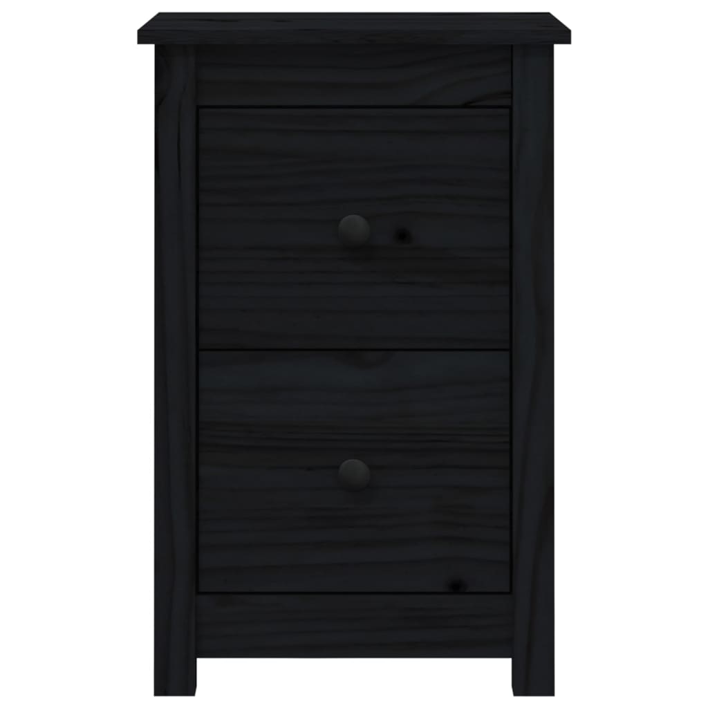 Comodini 2 pz Nera 40x35x61,5 cm in Legno Massello di Pino