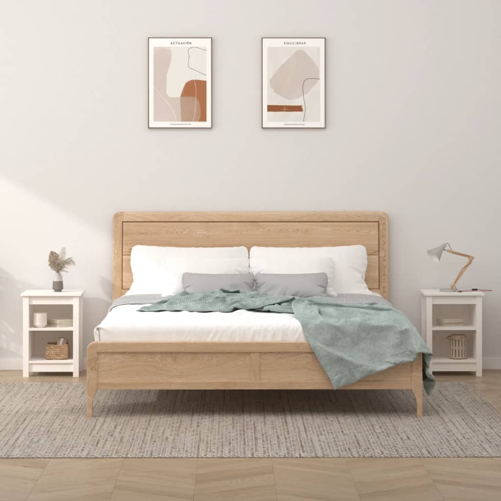 Comodini 2 pz Bianchi 40x35x55 cm in Legno Massello di Pino
