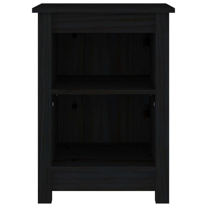 Comodino Nero 40x35x55 cm in Legno Massello di Pino