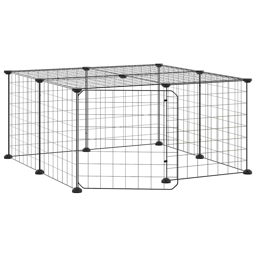 Gabbia per Animali 12 Pannelli con Porta Nero 35x35 cm Acciaio