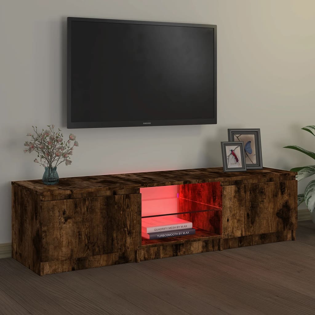 Mobile Porta TV con Luci LED Rovere Fumo 140x40x35,5 cm