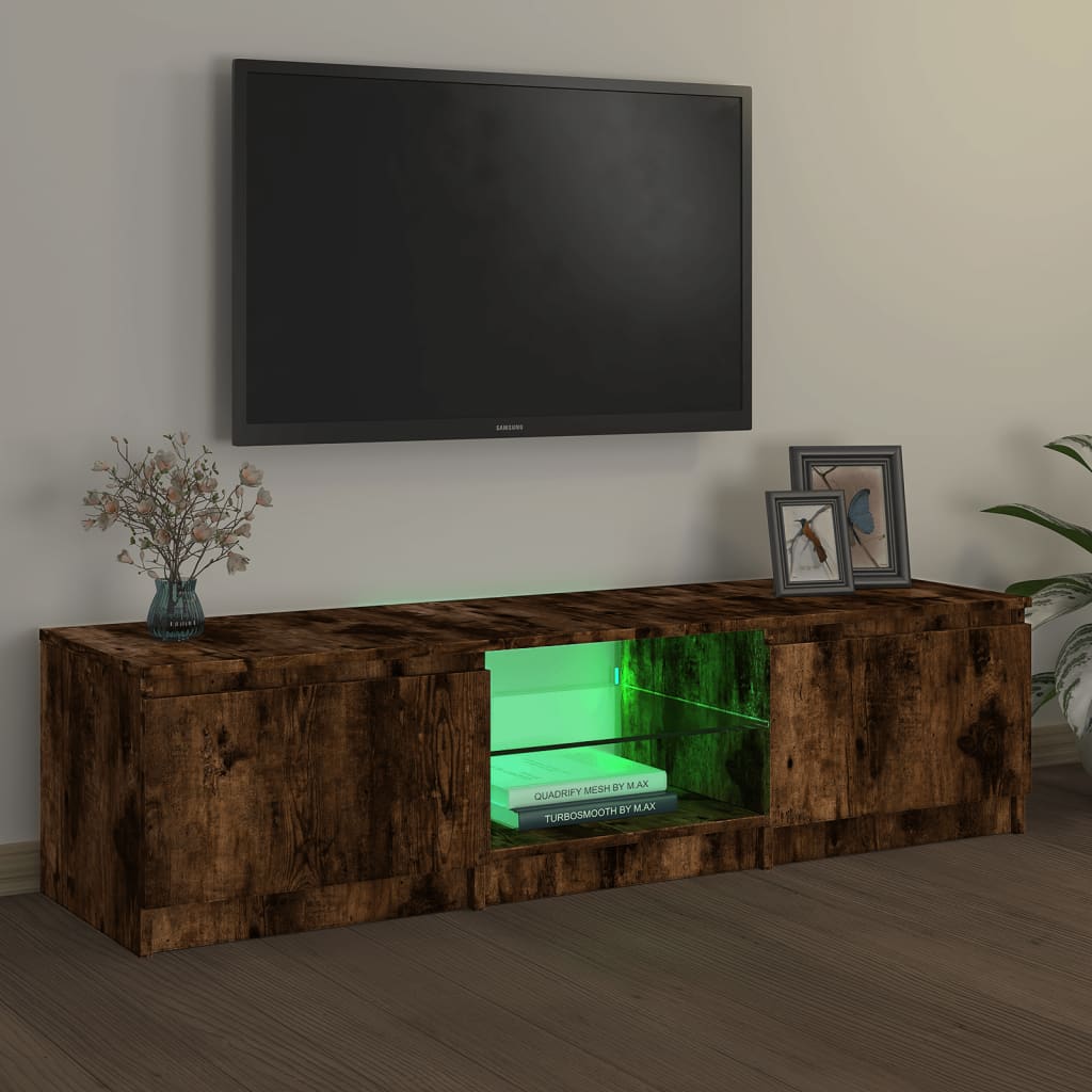 Mobile Porta TV con Luci LED Rovere Fumo 140x40x35,5 cm