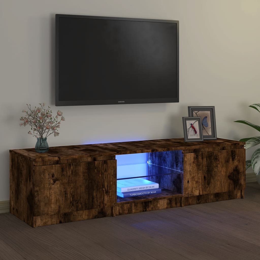 Mobile Porta TV con Luci LED Rovere Fumo 140x40x35,5 cm