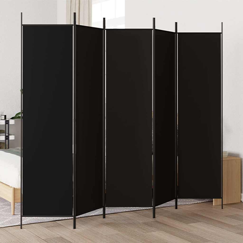 Divisorio 5 Pannelli Nero 250x200 cm Tessuto
