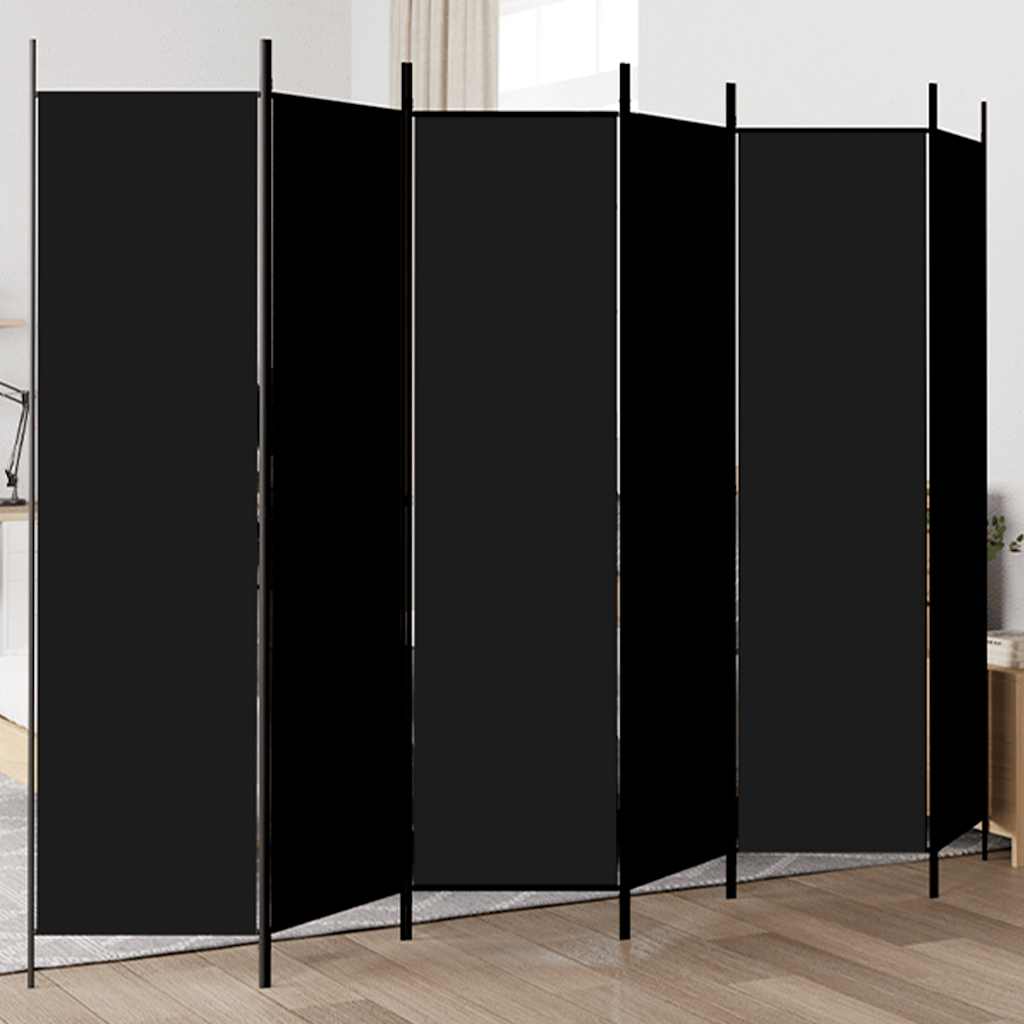 Divisorio a 6 Pannelli Nero 300x200 cm in Tessuto