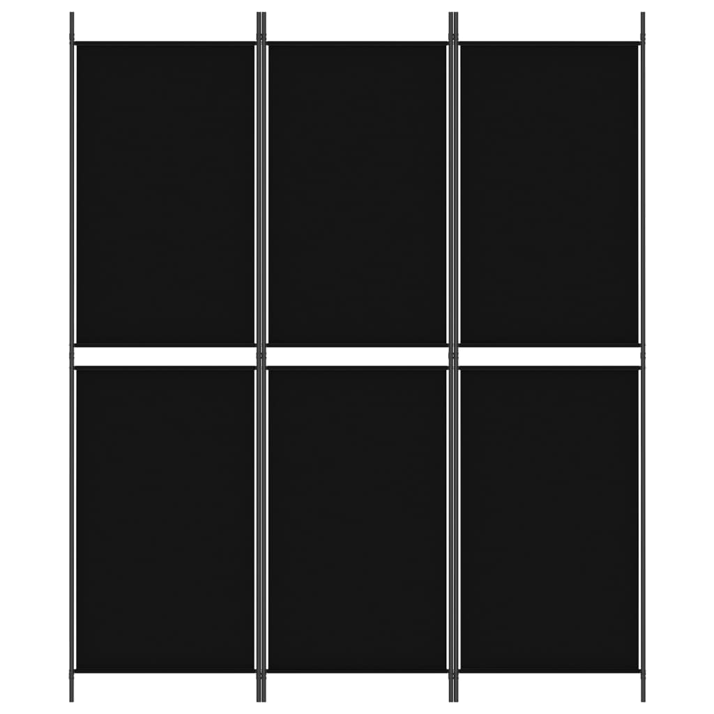 Divisorio a 3 Pannelli Nero 150x180 cm in Tessuto