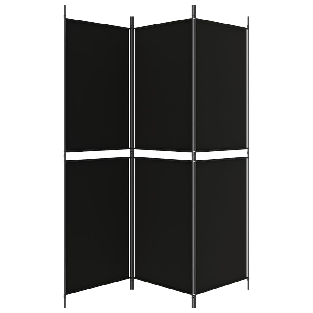 Divisorio a 3 Pannelli Nero 150x180 cm in Tessuto