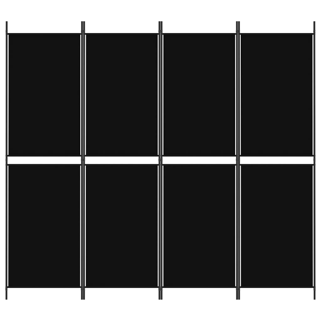 Divisorio a 4 Pannelli Nero 200x180 cm in Tessuto