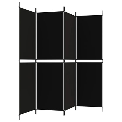 Divisorio a 4 Pannelli Nero 200x180 cm in Tessuto