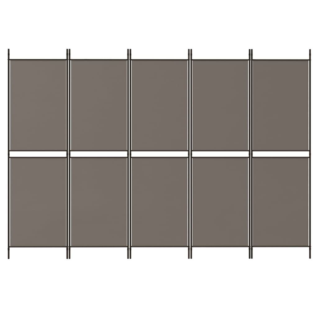 Divisorio a 5 Pannelli Antracite 250x180 cm Tessuto