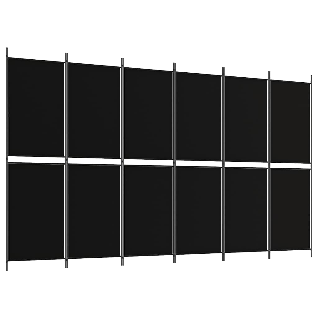 Divisorio a 6 Pannelli Nero 300 x 180 cm in Tessuto
