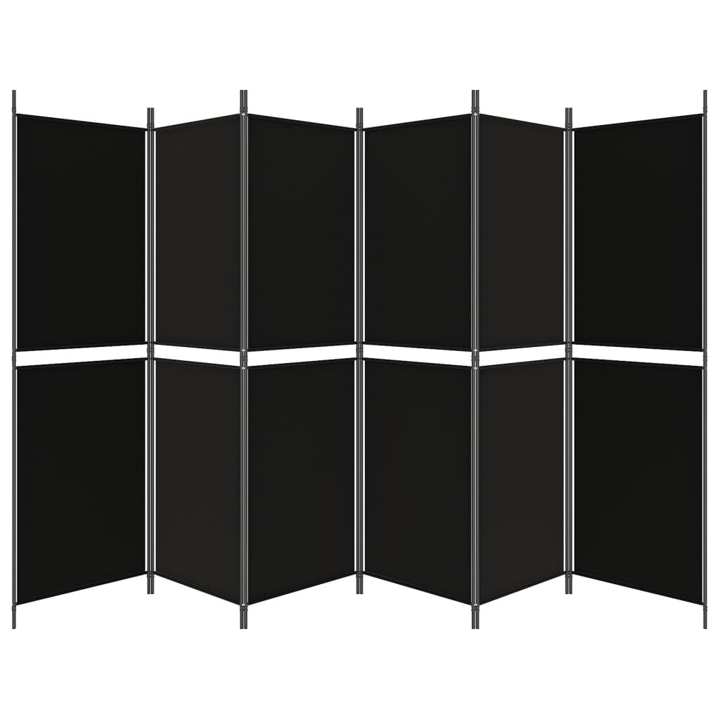 Divisorio a 6 Pannelli Nero 300 x 180 cm in Tessuto