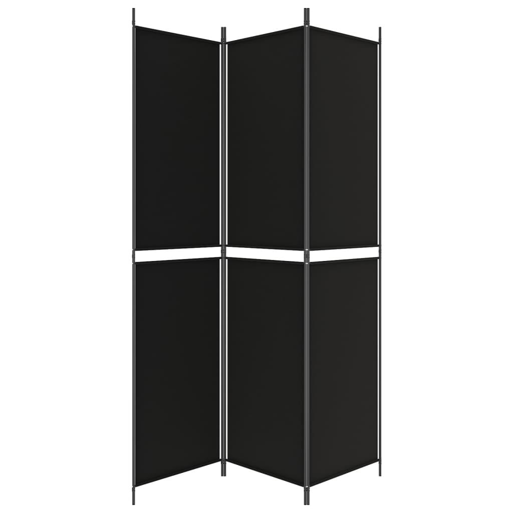 Divisorio a 3 Pannelli Nero 150x220 cm in Tessuto