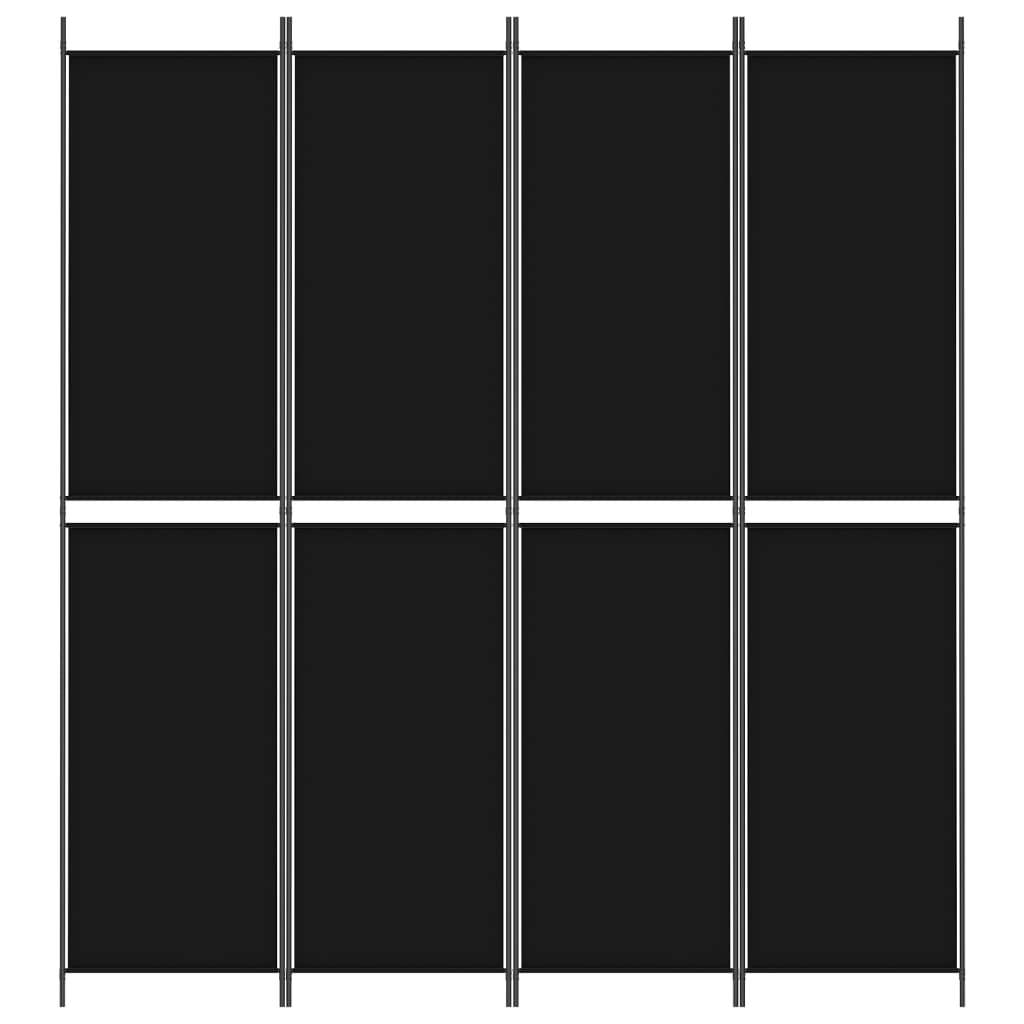 Divisorio a 4 Pannelli Nero 200x220 cm in Tessuto