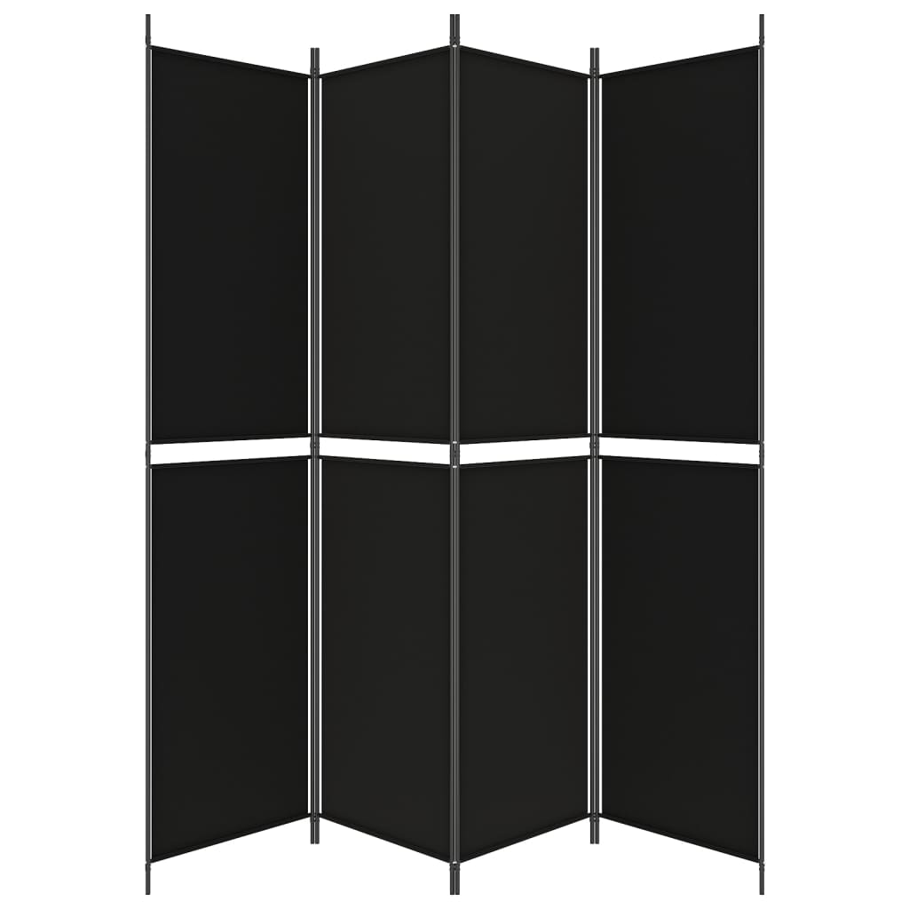 Divisorio a 4 Pannelli Nero 200x220 cm in Tessuto
