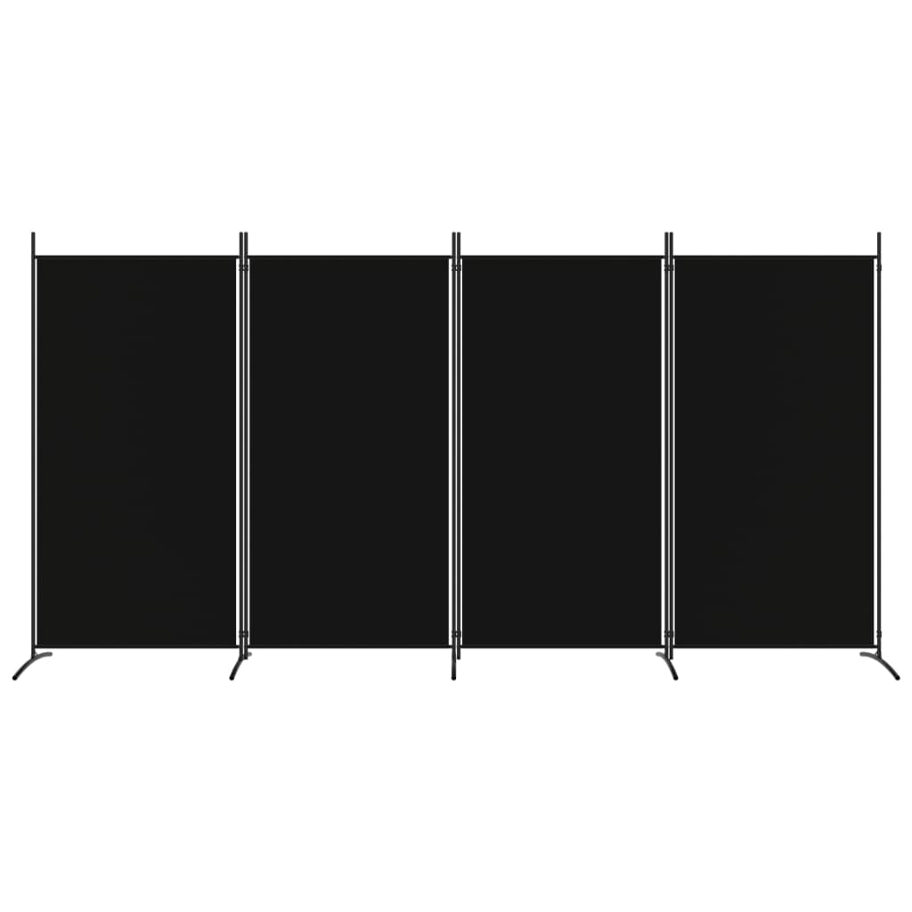 Divisorio a 4 Pannelli Nero 346x180 cm in Tessuto