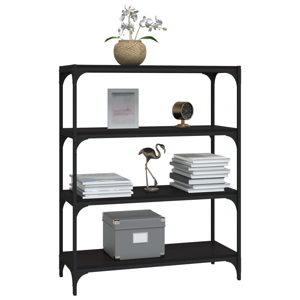 Mobile Porta Libri Nero 80x33x100cm Legno Multistrato e Acciaio