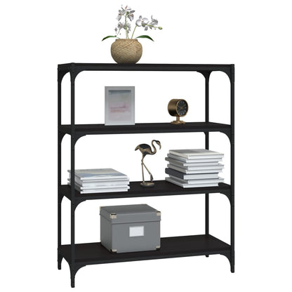 Mobile Porta Libri Nero 80x33x100cm Legno Multistrato e Acciaio