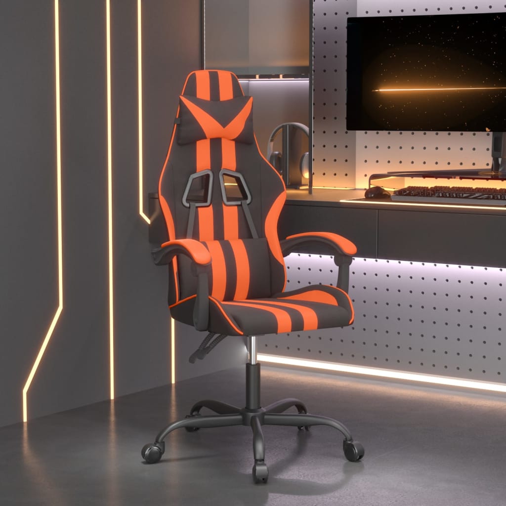 Sedia da Gaming Girevole Nero e Arancione in Similpelle
