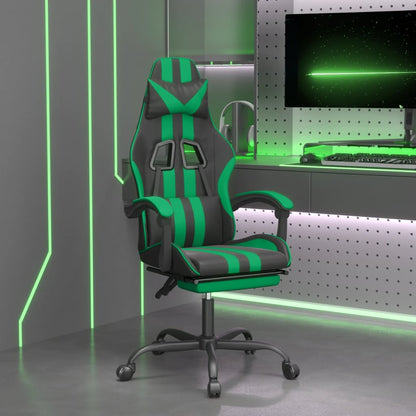 Sedia da Gaming Girevole con Poggiapiedi Nero Verde Similpelle