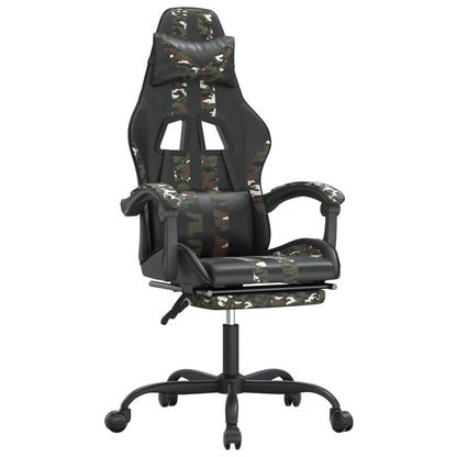 Sedia da Gaming Girevole Poggiapiedi Nero e Mimetico Similpelle