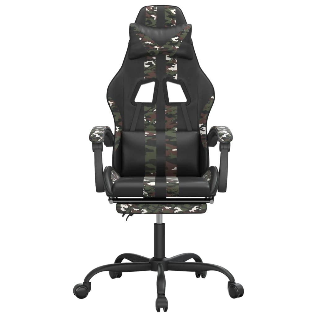 Sedia da Gaming Girevole Poggiapiedi Nero e Mimetico Similpelle