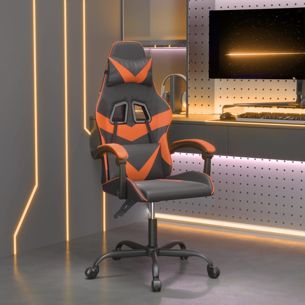 Sedia da Gaming Girevole Nero e Arancione in Similpelle