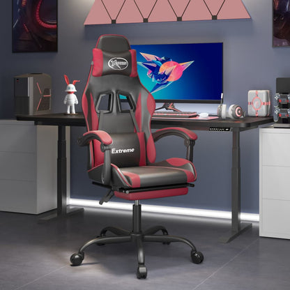 Sedia Gaming Girevole Poggiapiedi Nero e Rosso Vino Similpelle