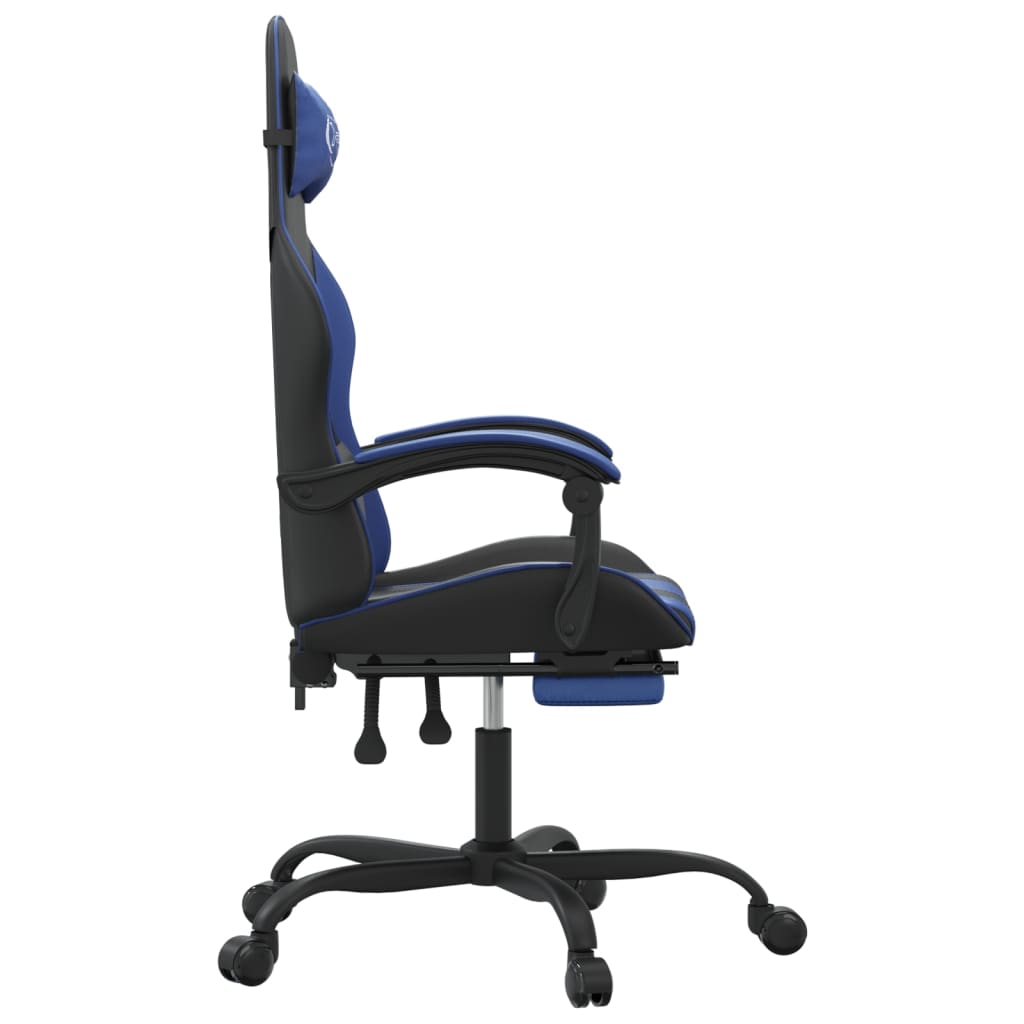 Sedia da Gaming Girevole con Poggiapiedi Nero e Blu Similpelle