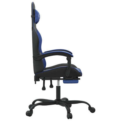 Sedia da Gaming Girevole con Poggiapiedi Nero e Blu Similpelle