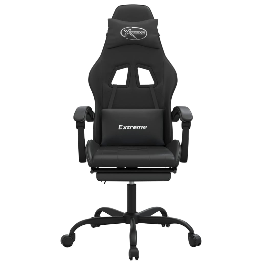 Sedia da Gaming Girevole Poggiapiedi Nero in Similpelle