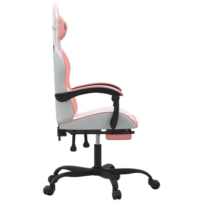 Sedia da Gaming Girevole Poggiapiedi Bianca e Rosa Similpelle