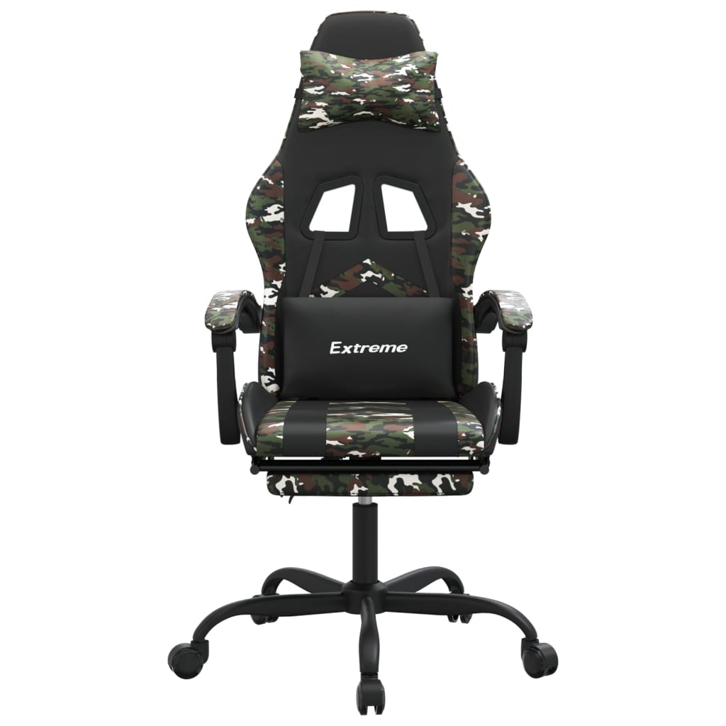 Sedia da Gaming Girevole Poggiapiedi Nero e Mimetico Similpelle