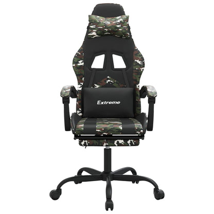 Sedia da Gaming Girevole Poggiapiedi Nero e Mimetico Similpelle