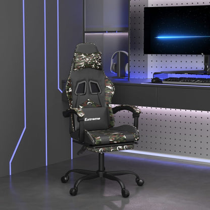 Sedia da Gaming Girevole Poggiapiedi Nero e Mimetico Similpelle
