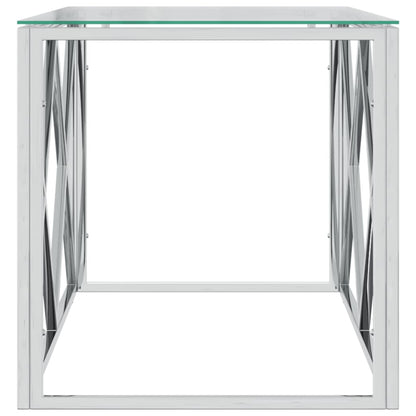 Tavolino da Salotto 110x45x45 cm in Acciaio Inox e Vetro