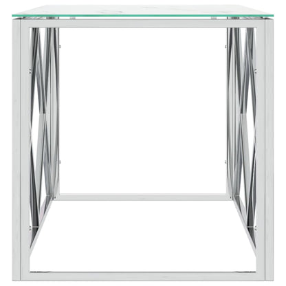 Tavolino da Salotto 110x45x45 cm in Acciaio Inox e Vetro