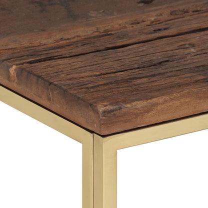 Tavolino Dorato in Acciaio Inox e Traverse in Legno Massello