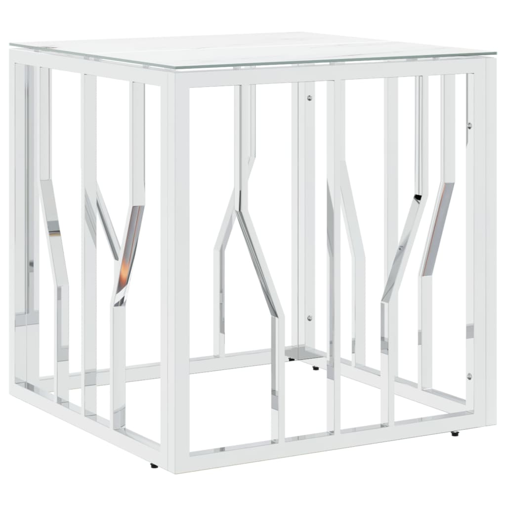 Tavolino da Salotto Argento 50x50x50 cm in Acciaio Inox e Vetro