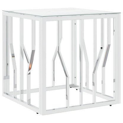 Tavolino da Salotto Argento 50x50x50 cm in Acciaio Inox e Vetro