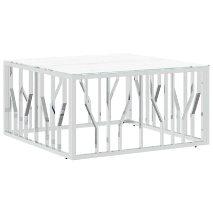 Tavolino da Salotto Argento 80x80x40 cm in Acciaio Inox e Vetro