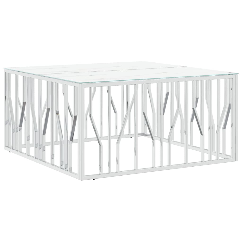 Tavolino da Salotto Argento 100x100x50 cm Acciaio Inox e Vetro