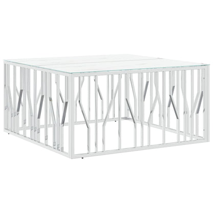Tavolino da Salotto Argento 100x100x50 cm Acciaio Inox e Vetro