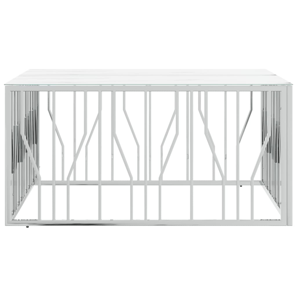 Tavolino da Salotto Argento 100x100x50 cm Acciaio Inox e Vetro